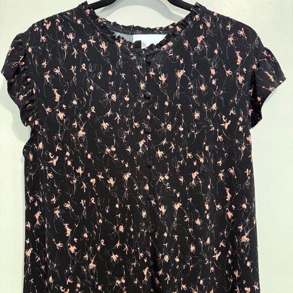 Nordstrom Rack Women's Medium Black and Pink Pattern Blouse - Picture 1 of 7